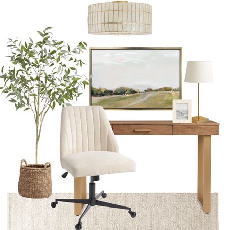 Office design. Desk , rug, chair, art, frame, lamp, chandelier, tree, basket

#LTKunder50 #LTKunder100 #LTKhome