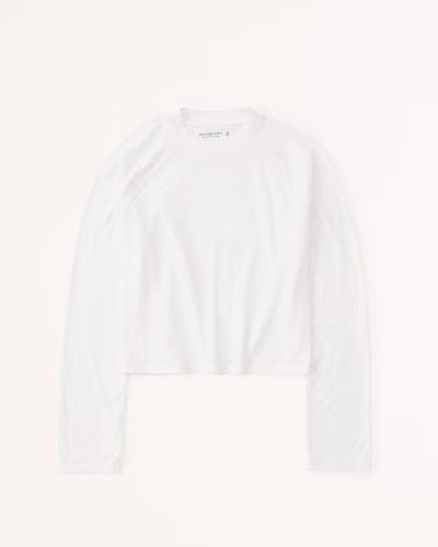 Cropped Long-Sleeve Crew Tee White Tee Tees Abercrombie Tee White Top Tops Summer Outfits | Abercrombie & Fitch (US)