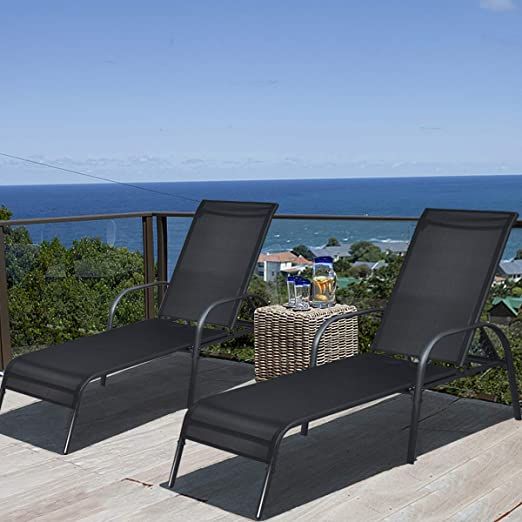 Giantex Set of 2 Adjustable Patio Chaise Lounge, Outdoor Folding Lounge Recliner Chairs w/Adjusta... | Amazon (US)