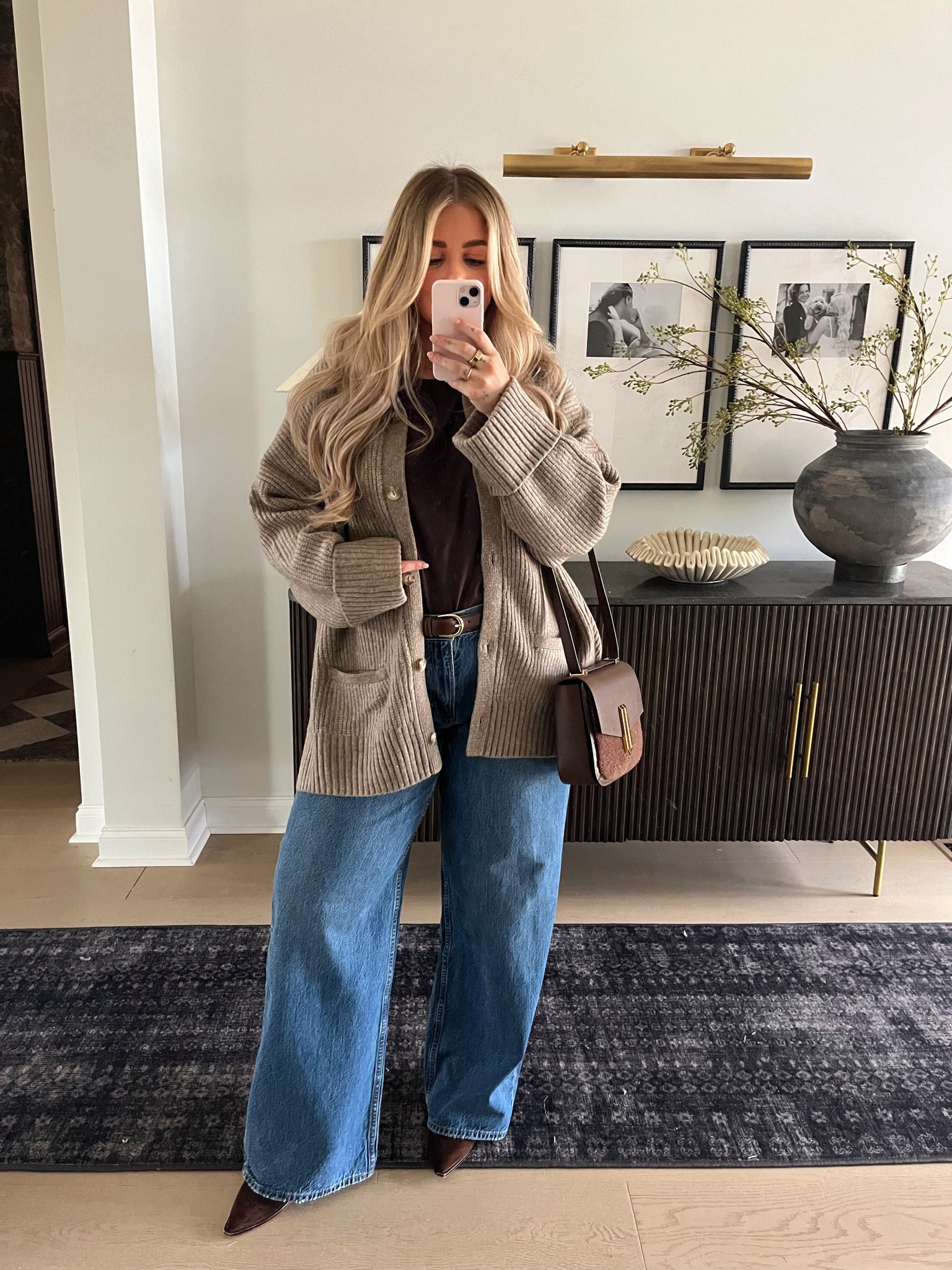 @abercrombie denim sale — Most viral of the year!!! 30% off all denim + 20% off almost everything else. Use my code ‘AFKELSEYB’ for an extra 15% off 🤍 #Abercrombiepartner 

Top — large 
Cardigan — XL (for oversized fit) 
Jeans —  32 long (I also do a 31 in this style if I want them less baggy. I am 5’3 but I like when my jeans puddle so I do a long in all Abercrombie jeans) 
