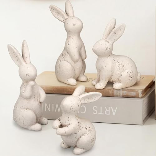 Amyhill 4 Pack Vintage Easter Bunny Figurines, Beige Resin Rabbit Statues with Limestone Texture ... | Amazon (US)