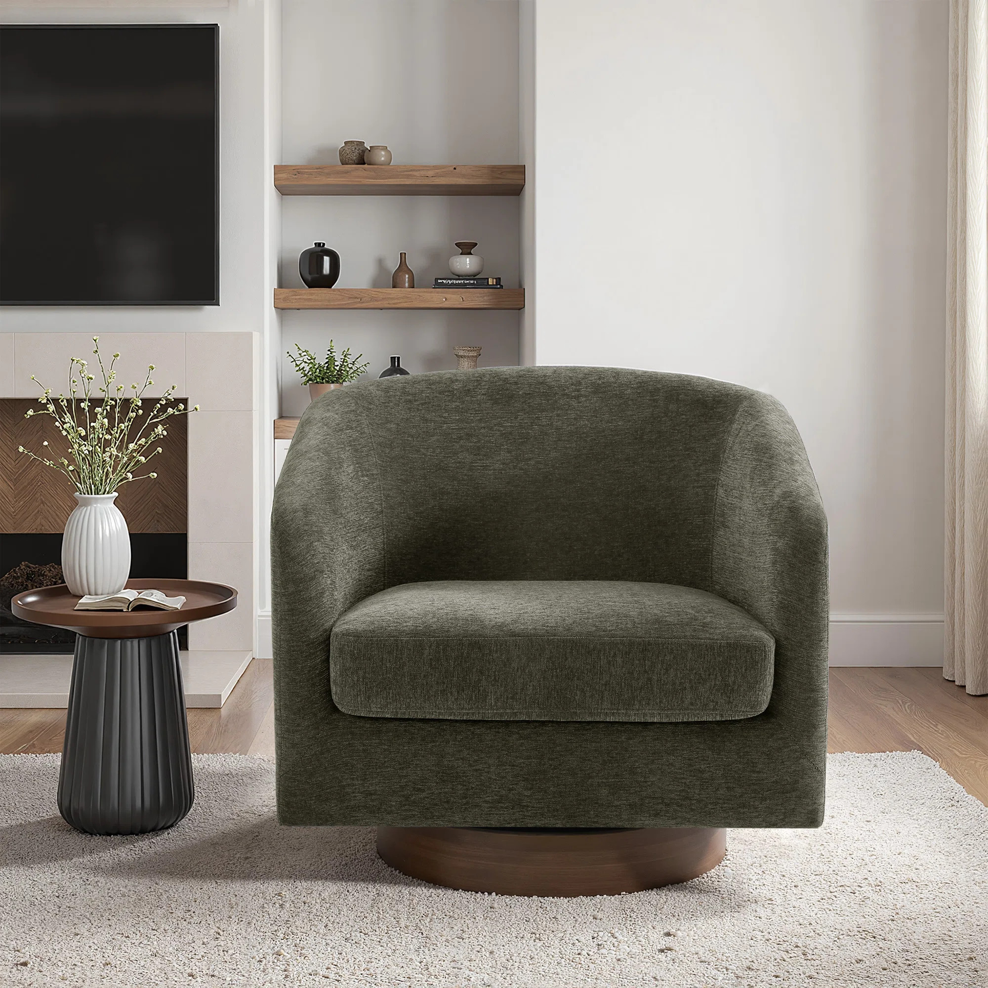 Swivel Barrel Chair With Solid Wood Base | Wayfair North America