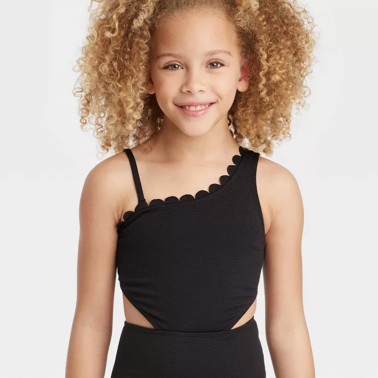 Girls' Solid Summer Scallop Swimsuit - art class™ Black | Target
