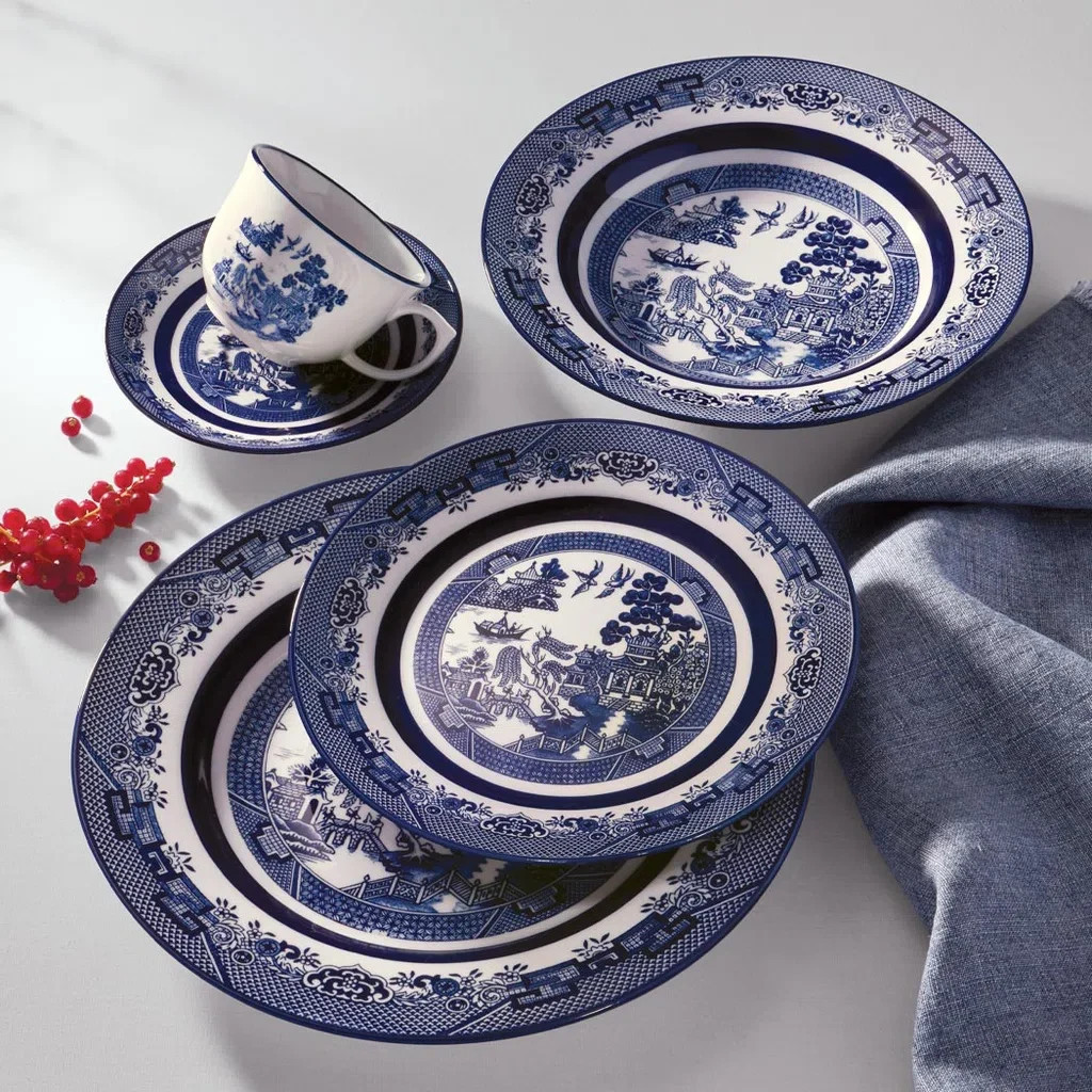 Oxford Flamingo Blue Willow Porcelain 20-piece Dinnerware Set, Service for 4 | Wayfair | Wayfair North America