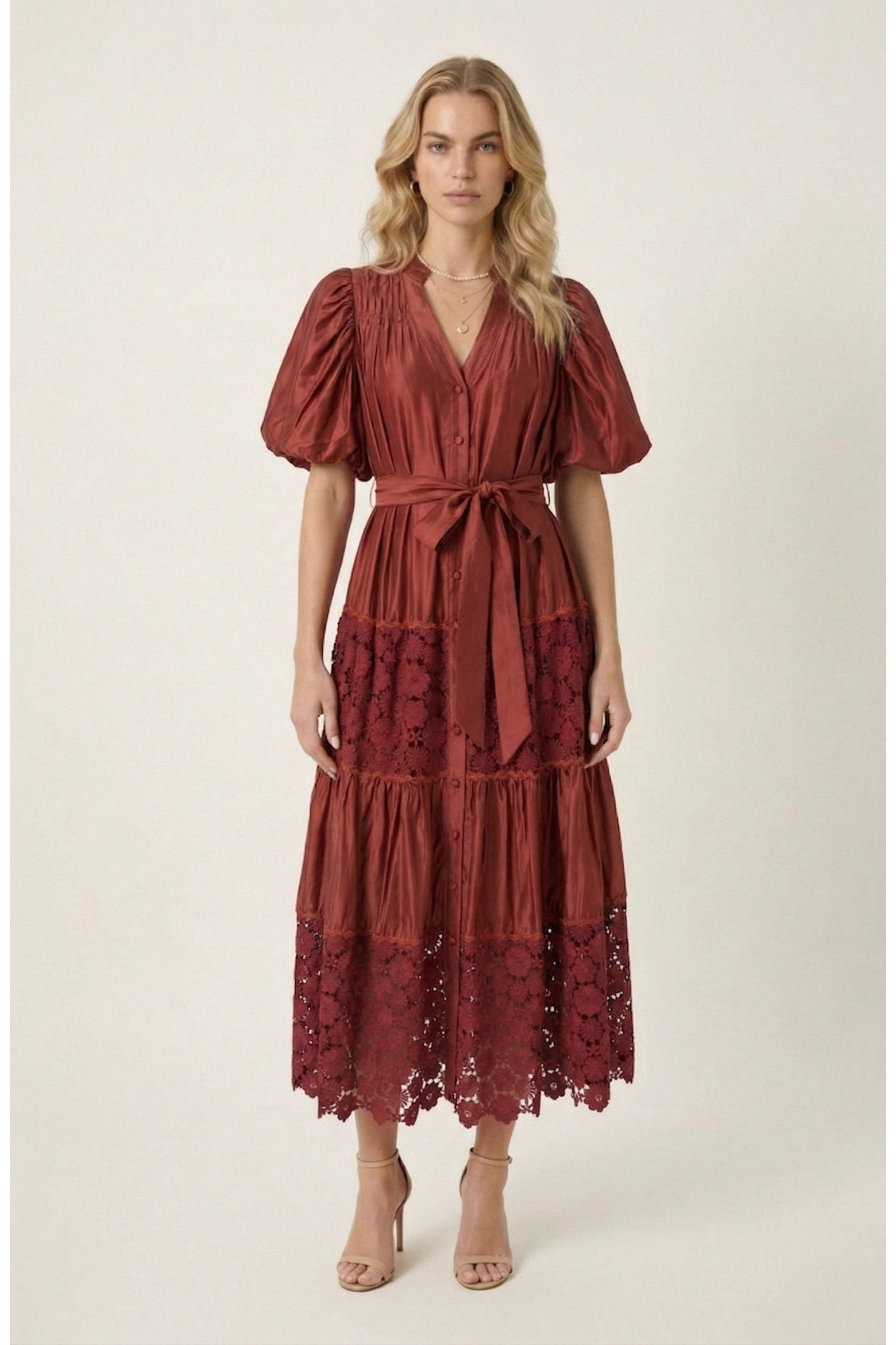 V-Neck Lace Paneling Midi Dress (Women) | Nordstrom | Nordstrom