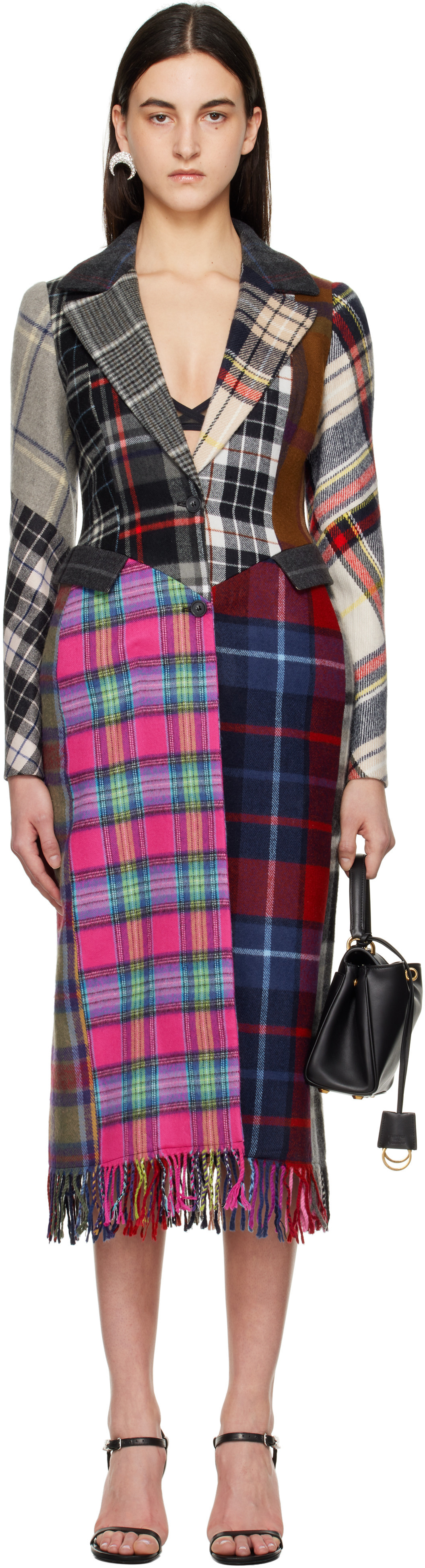 Marine Serre Multicolor Regenerated Tartan Scarves Fitted Coat | SSENSE
