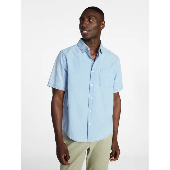 George Men's & Big Men's Modern Fit Chambray Button Up Shirt with Short Sleeves, Sizes XS-5XL | Walmart (US)