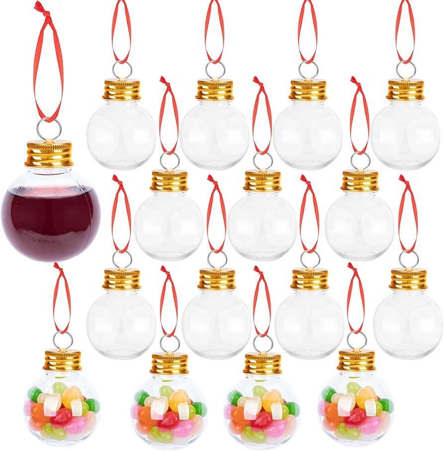 Watayo 16 Pieces Christmas Booze Balls-Xmas Fillable Booze Tree Ornaments-Clear Plastic Xmas Orna... | Amazon (US)