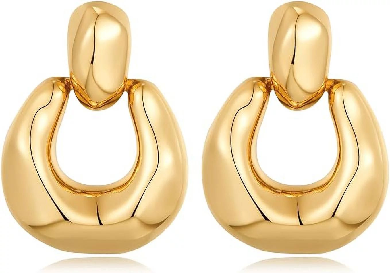 HESSAWELL Gold Dangle Earrings for Women Statement Chunky Small Cut Design Gold Drop Earrings Doo... | Walmart (US)