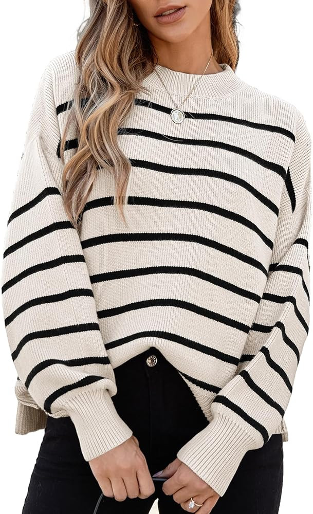 Dokotoo Womens Sweater 2024 Fall Winter Striped Sweaters Casual Trendy Sweater | Amazon (US)