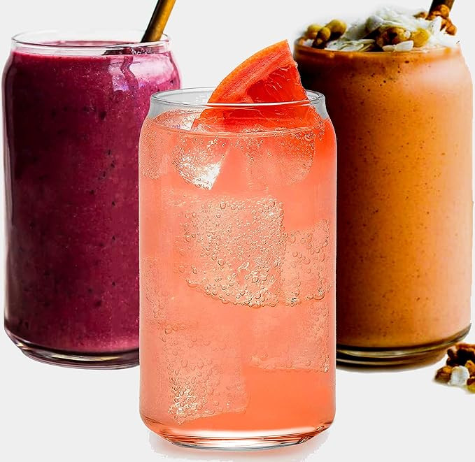 Amazon.com | Drinking Glasses 6pc Set - Can Shaped Glass Cups, 16oz Beer Glasses, Iced Coffee Gla... | Amazon (US)