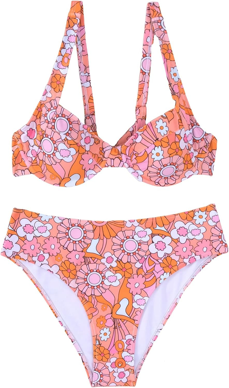 SHENHE Women's Underwire Bikini Floral Print Two Piece Bikini Set Swimsuit | Amazon (US)