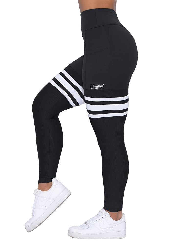 Bombshell Sportswear Perform Thigh High Leggings for Women with Pockets, Workout Running Yoga Leg... | Amazon (US)