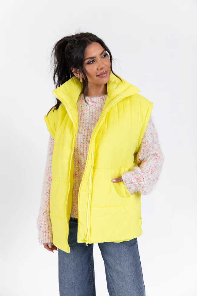 Going Upstate Yellow Oversized Puffer Vest FINAL SALE | Pink Lily