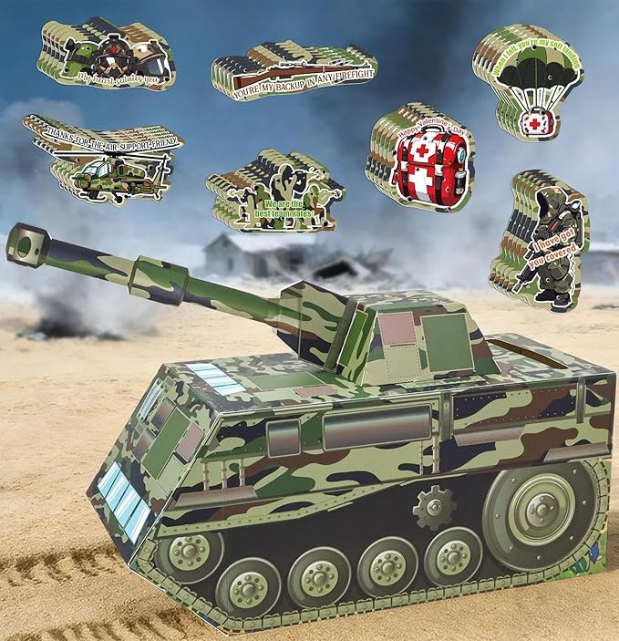 HEIPINIUYE Valentines Cards for Kids 3D Camo Tank Valentines Day Box for Kids Classroom School Gi... | Amazon (US)