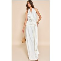 Cream Floaty Woven Cowl Neck Low Back Maxi Dress | PrettyLittleThing US