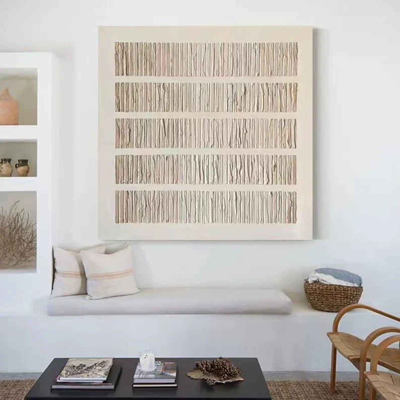 3D Beige and White Textured Painting Beige Wabi-sabi Wall Art - Etsy | Etsy (US)