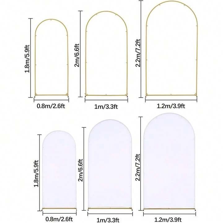 Vincidern 3pcs Wedding Arch Backdrop Stand And Cover Set, (7.2FT, 6.6FT, 5.9FT) ,3 Gold Metal Arc... | SHEIN