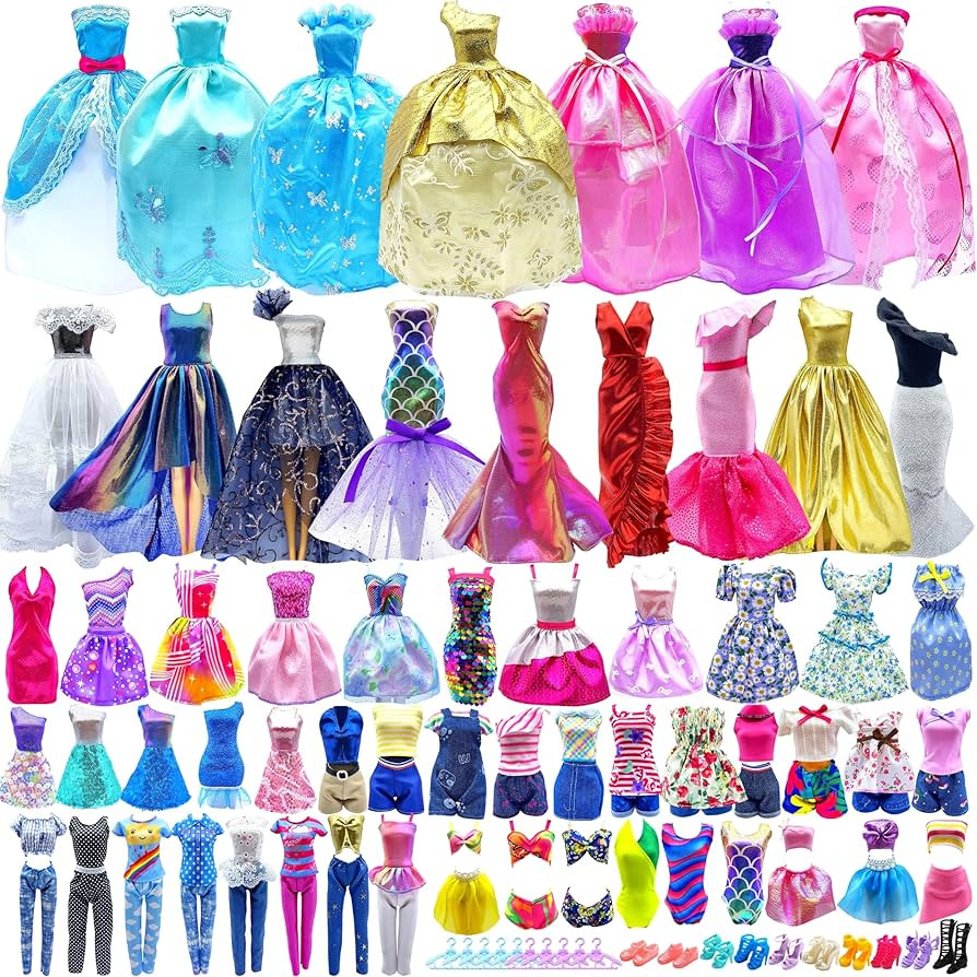 Style Shine 50 Pack Doll Clothes and Accessories, 4 Wedding Gowns 2 Evening Dresses 6 Fashion Dre... | Amazon (US)