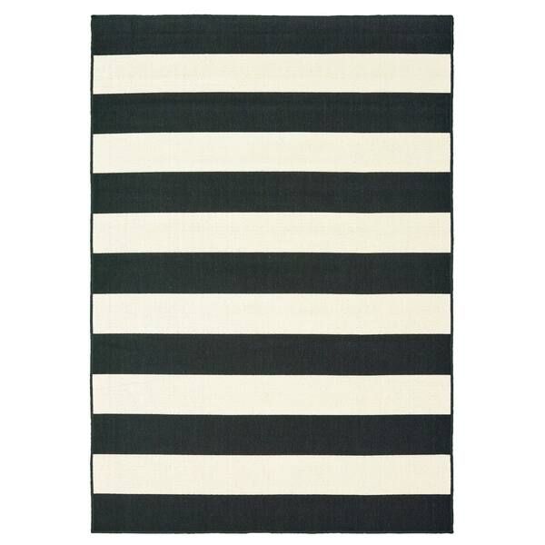 Porch & Den Pamlico Black and White Stripe Indoor/Outdoor Area Rug - 5'1" x 7'5" | Bed Bath & Beyond