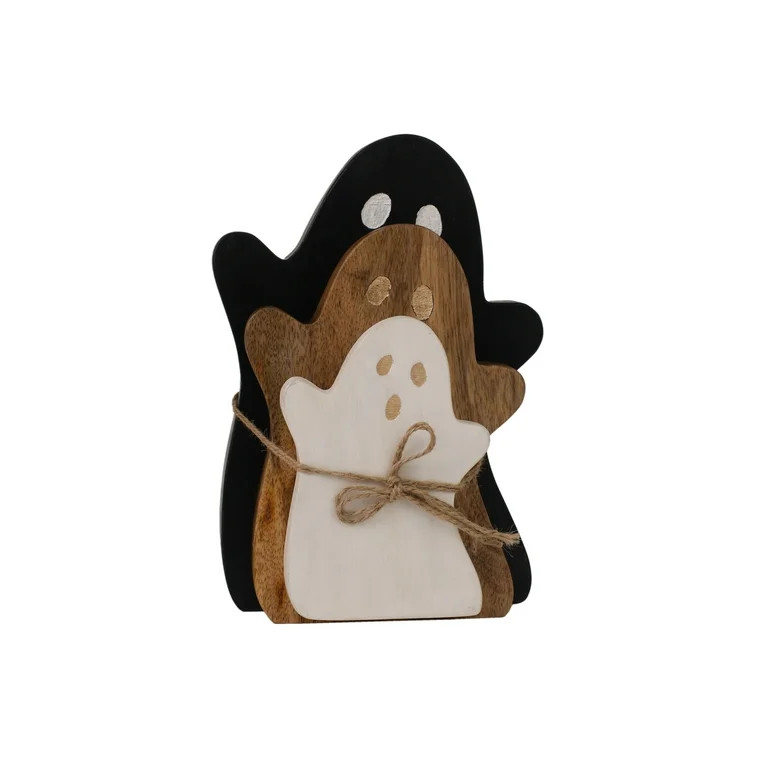 Wood Ghost Centerpiece Decoration Set, Black/Natural/White, 3 Pieces, Fall by Way To Celebrate | Walmart (US)