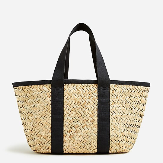 Medium woven-straw tote with canvas | J. Crew US