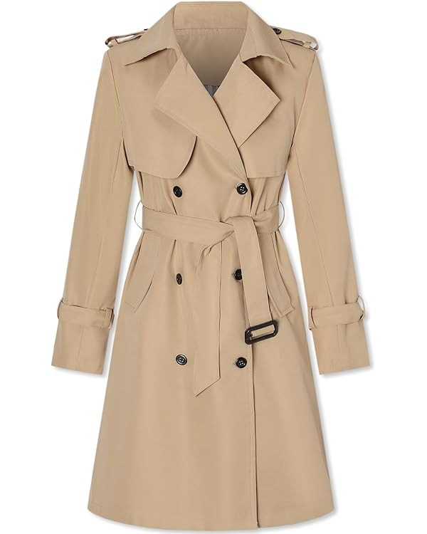 Betusline Women's Long Double-Breasted Trench Coat with Belt | Amazon (US)