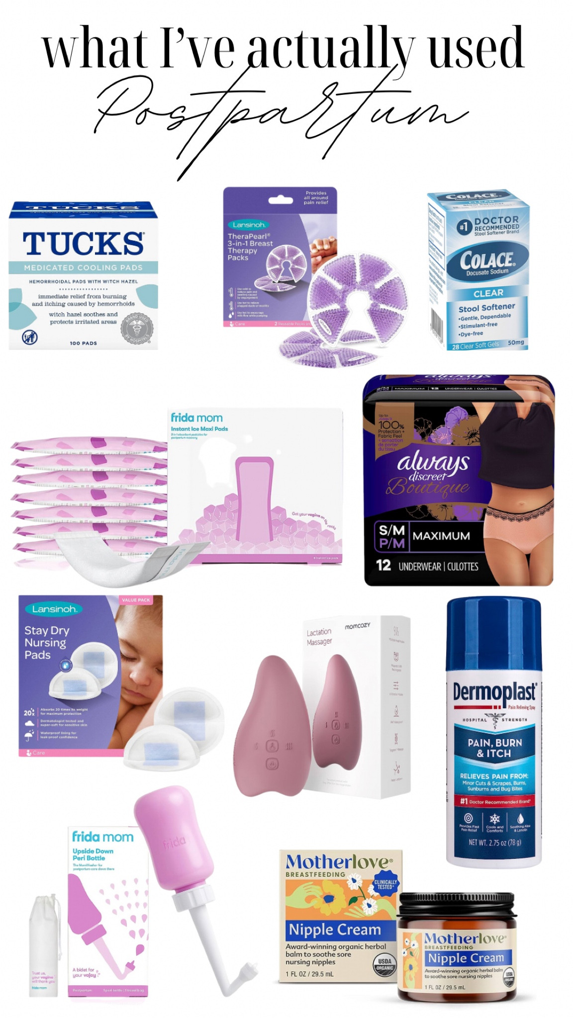 What i actually used postpartum. Postpartum essentials. Recovery essentials. After birth. After delivery. Postpartum care. Breast feeding essentials. Nursing essentials. Postpartum must haves. 

#LTKbaby #LTKbump