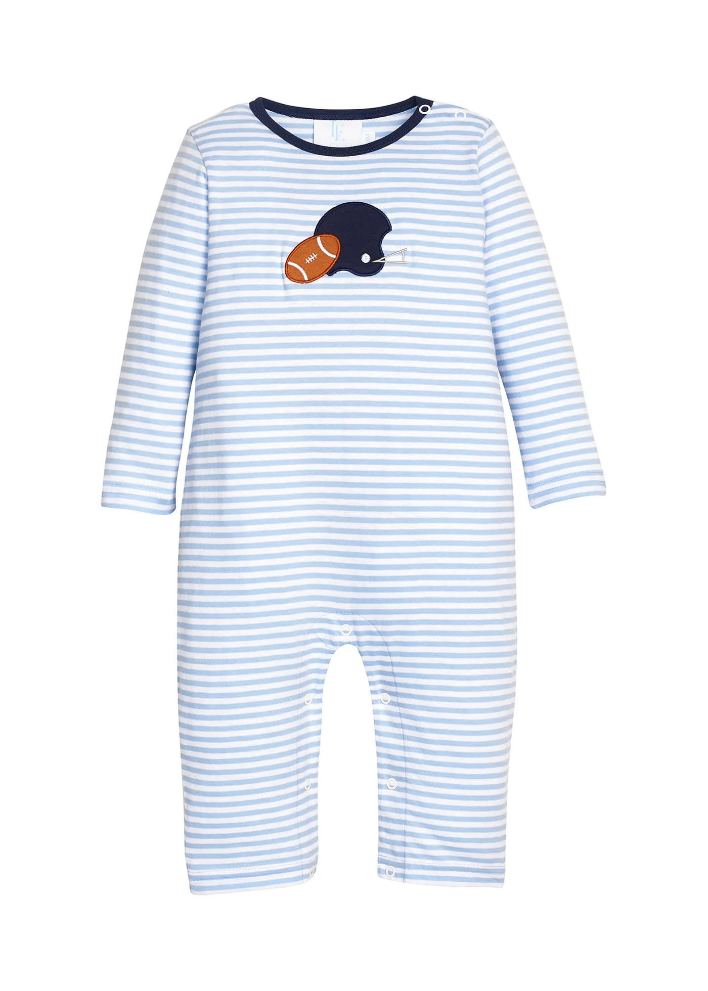 Football Helmet Applique Romper - Blue Baby Boy One Piece | Little English