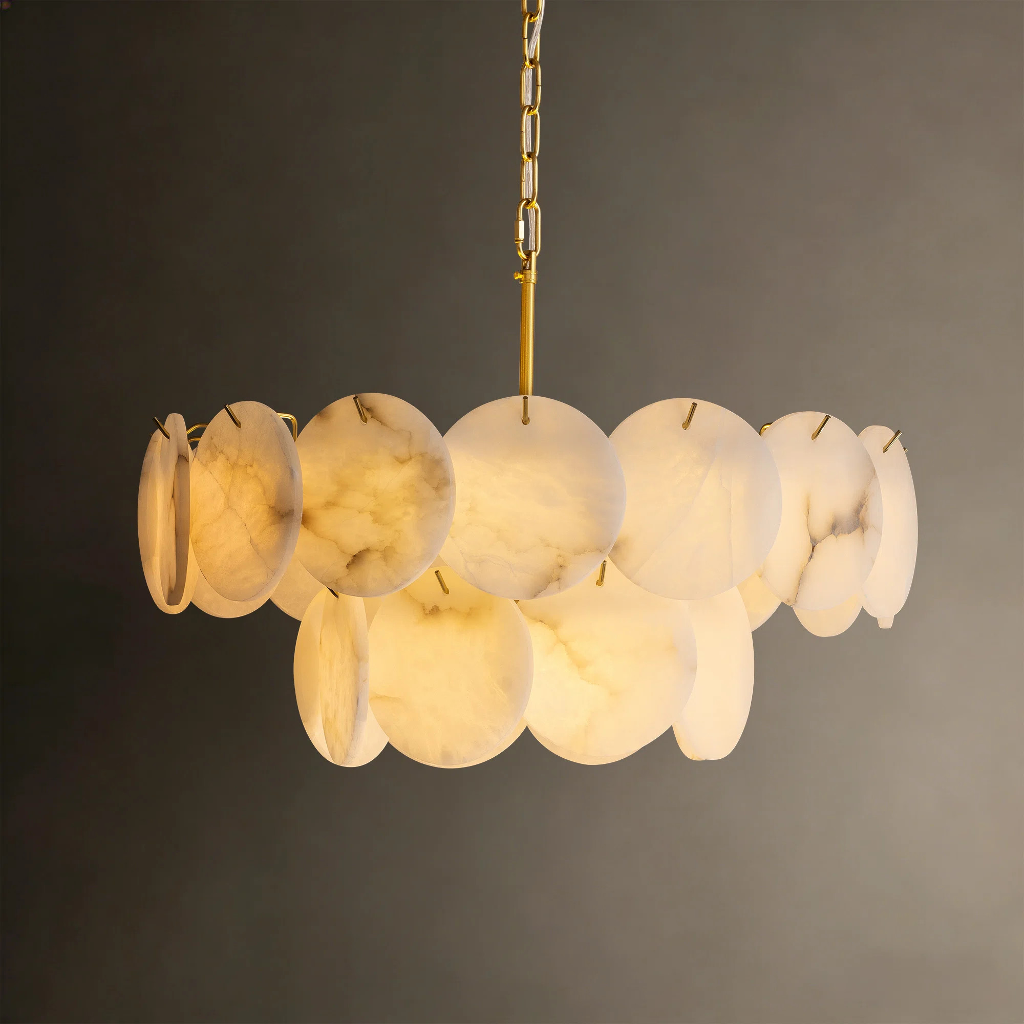 24'' 12-Light Natural Alabaster Tiered Chandelier with Hand-Polished Stone Discs and Gold Frame, ... | Wayfair North America