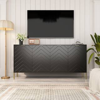 Deluxe Black 30 in. H 4-Door Storage Cabinet with Carved Design Metal Pulls Adjustable Shelves La... | The Home Depot