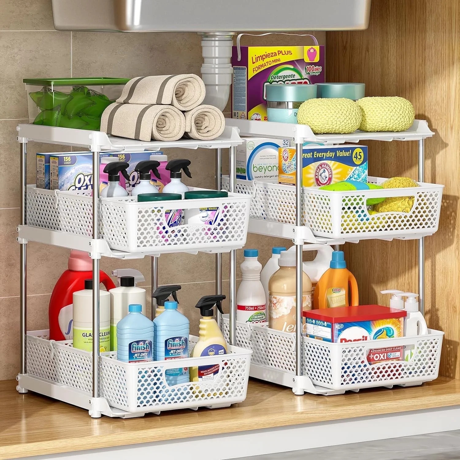 TAIMASI Pull-Out 3 Tier Bathroom Organizers and Storage, Under Sink Organizer, Kitchen Cabinet Or... | Walmart (US)