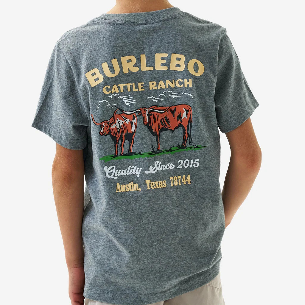 Youth Short Sleeve Tee - BURLEBO Cattle Ranch - Dark Heather Grey | BURLEBO