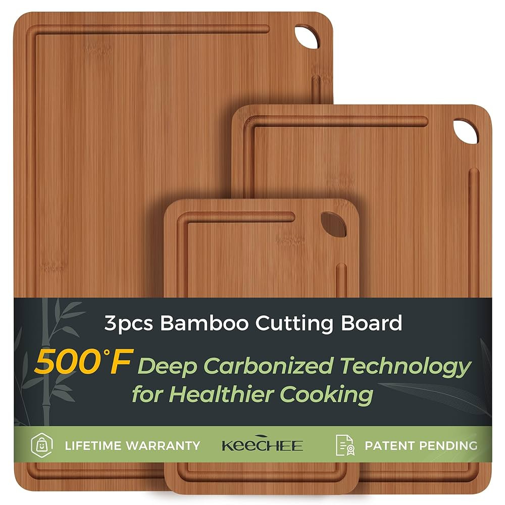 Bamboo Cutting Board, Durable Wood Cutting Boards for Kitchen with Deep Juice Grooves & Built-in ... | Amazon (US)