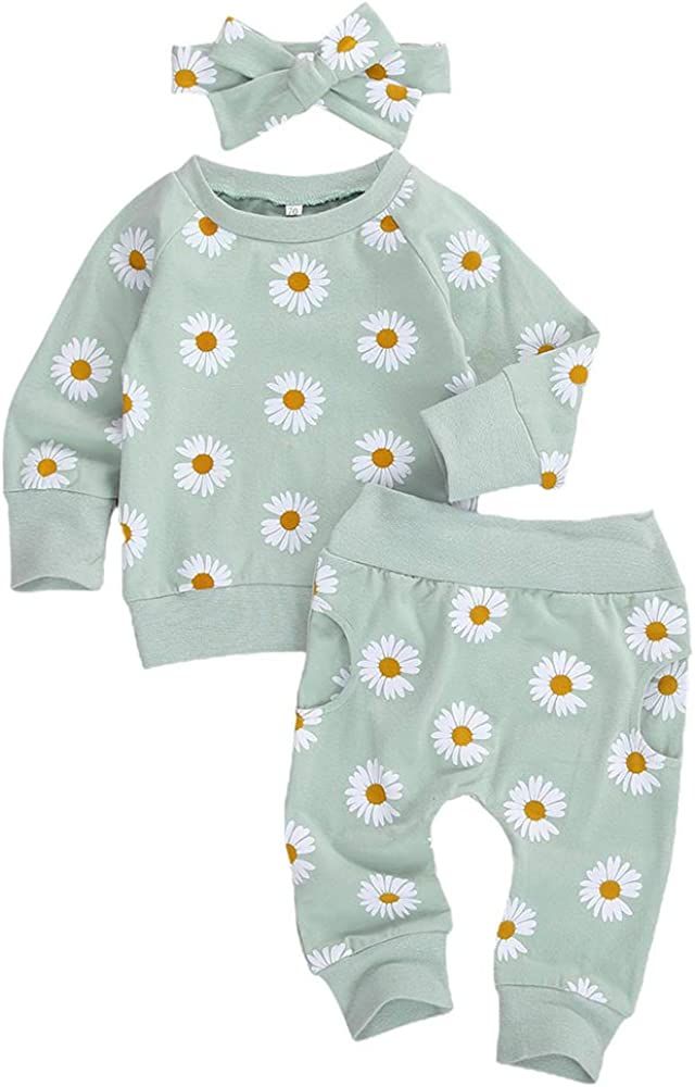 0-24M Flower Newborn Infant Baby Girl Clothes Set Long Sleeve Sweatshirts Tops Pants Outfits | Amazon (US)