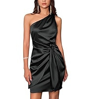 Women's One Shoulder Satin Cocktail Dress Sleeveless Bodycon Tie Waist Party Mini Dresses | Amazon (US)
