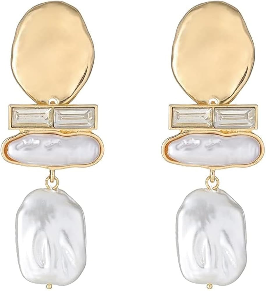 Statement Pearl Dangle Earrings,Gold and Large Pearl,Luxury Chandelier Organic Style Earrings | Amazon (US)
