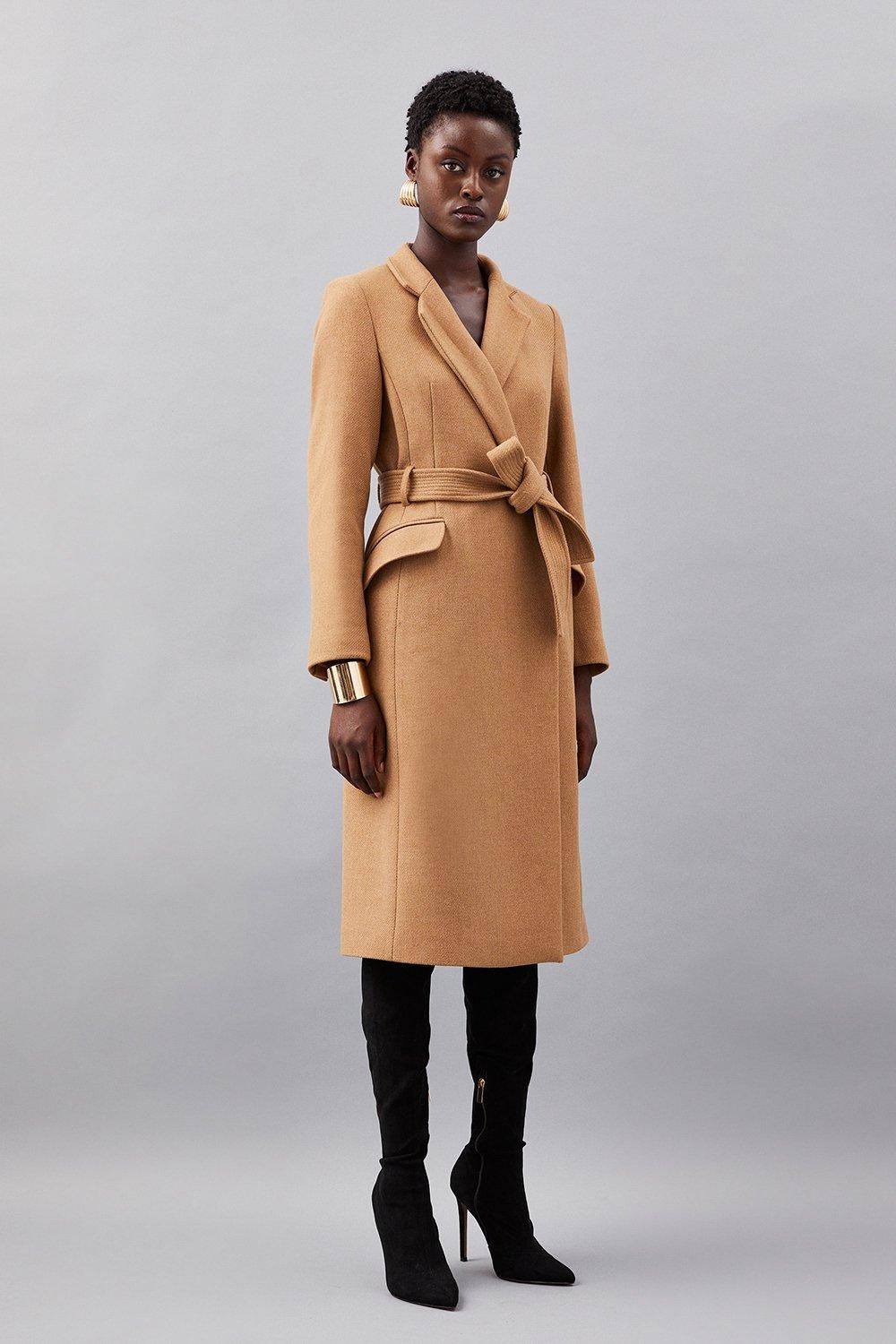 Italian Wool Forever Notch Neck Midi Coat | Karen Millen UK + IE + DE + NL