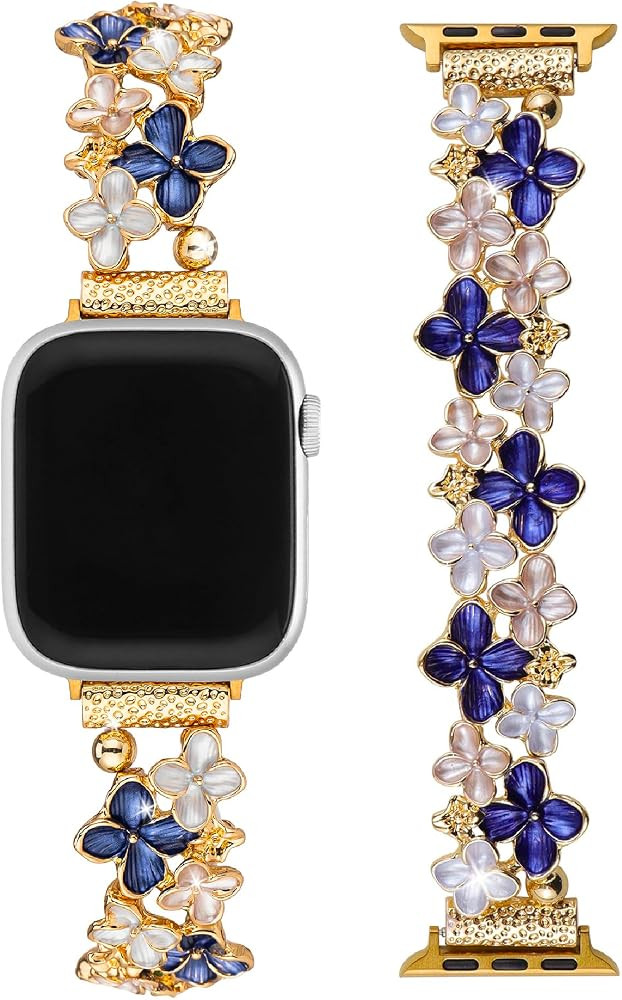 Bloom Flower Stretchy Metal Watch Band for Women,Compatible with Apple Watch 38/40/41/42/44/45/46... | Amazon (US)