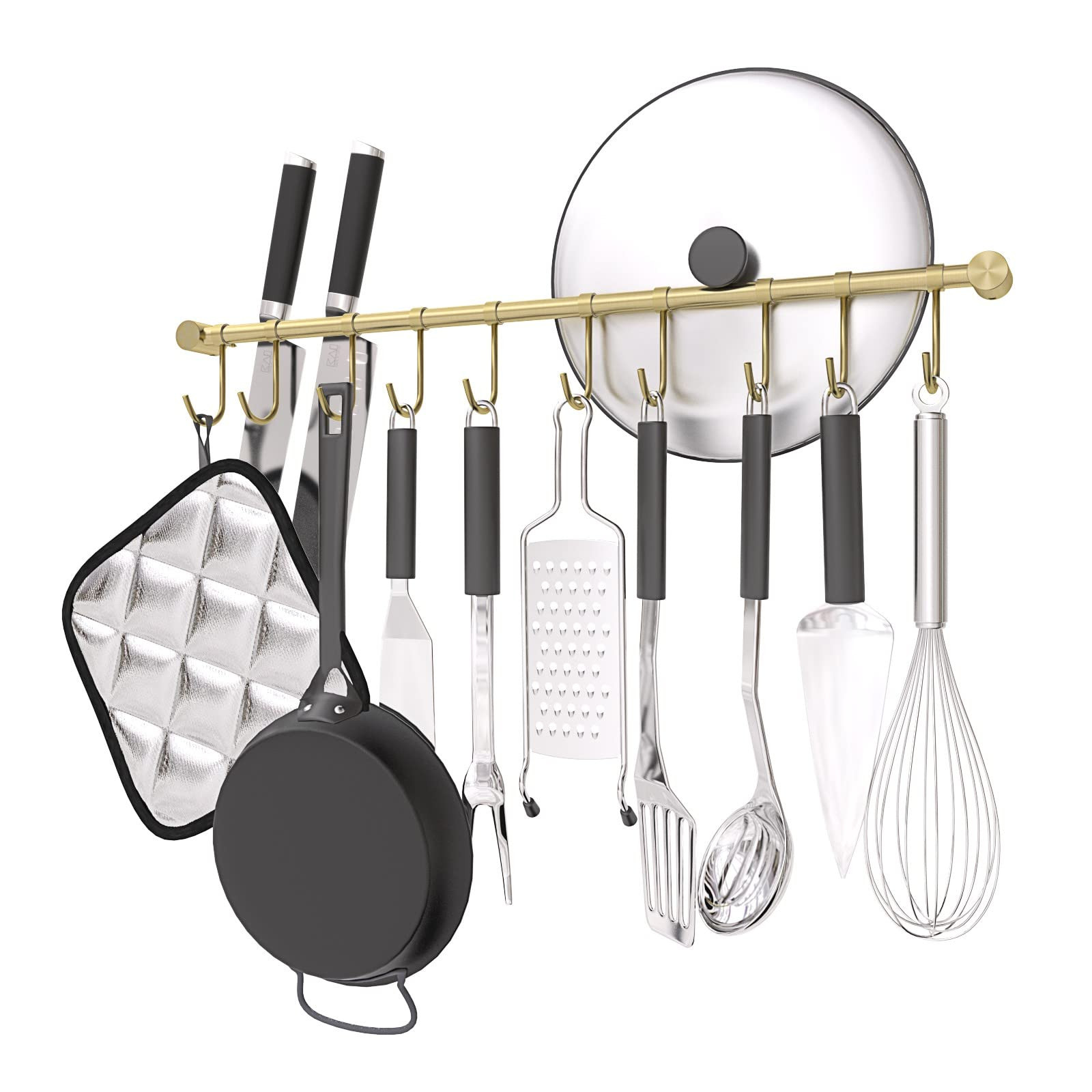 Kitchen Hanging Racks 304 Stainless Steel 20 Inch Rail Utensil Storage Hanger with 10 Pcs Noiseless  | Amazon (US)