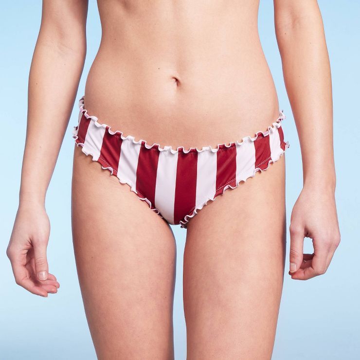 Women's Ruffle Cheeky Bikini Bottom - Shade & Shore™ Red/White | Target