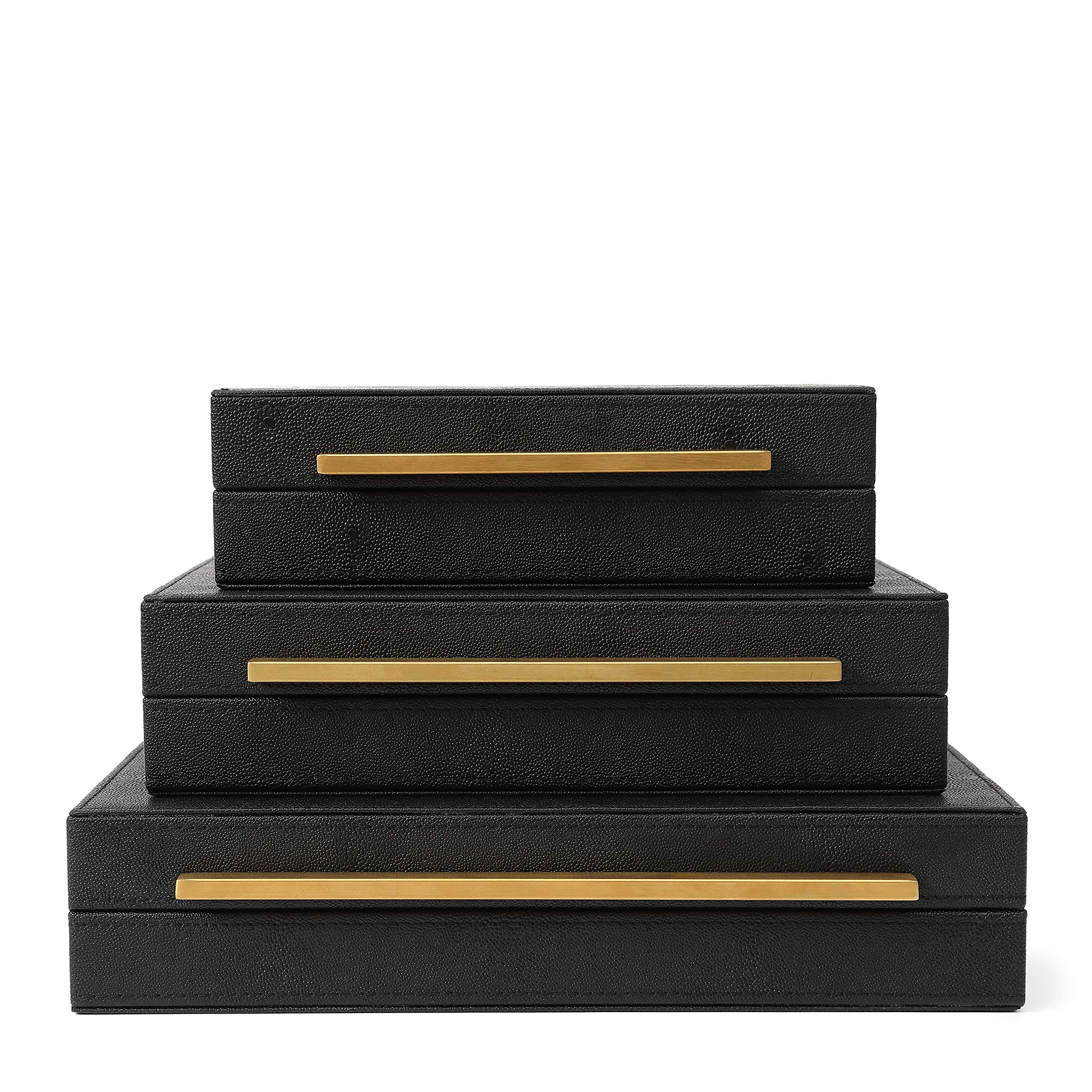 Kingflux Faux Black Shagreen Leather Set of 3 Pcs Decorative Boxes, Storage Boxes Jewelry Organiz... | Amazon (US)