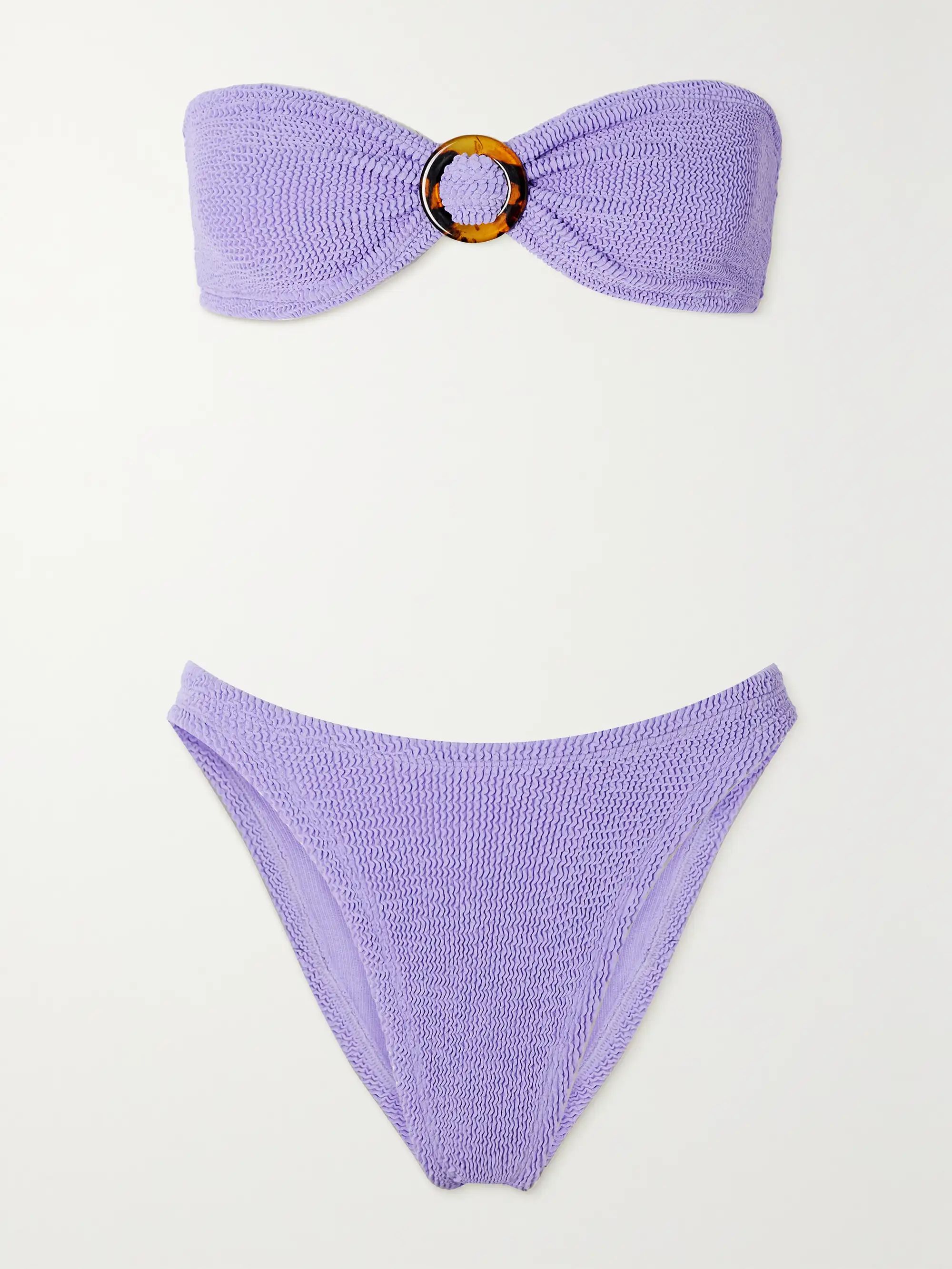 + NET SUSTAIN Flora embellished seersucker bandeau bikini | NET-A-PORTER (UK & EU)