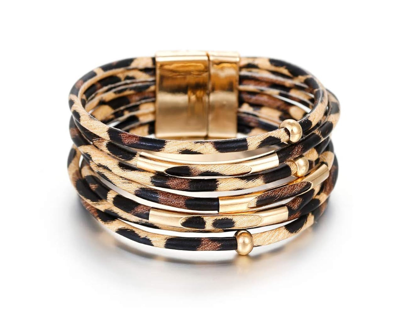 Fesciory Leather Wrap Bracelets for Women, Boho Leopard Multi-Layer Crystal Beads Cuff Bracelet J... | Amazon (US)