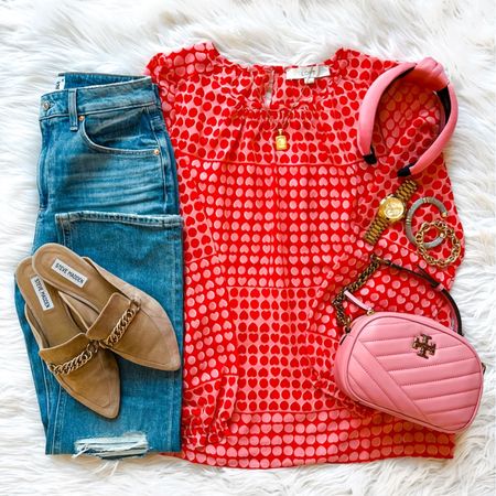 Happy Tuesday! This oh so cute heart print top is on sale today! We’ve linked it along with 5 other chic heart tops that are all on promo. ❤️ This pink bag is sold out in this shade however it is available in several more great colors! We also linked these jeans, shoes and accessories. 🛍 Shop it all via the LTK app or head to our link in bio. We hope y’all have a great day! 

#LTKunder50 #LTKsalealert #LTKstyletip