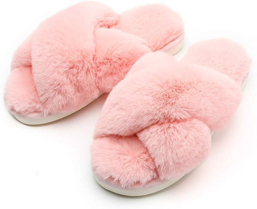 Women Plush Fleece Soft Fuzzy Slippers Memory Foam Lightweight Warm House Spa Outdoor/Indoor X Sl... | Amazon (US)