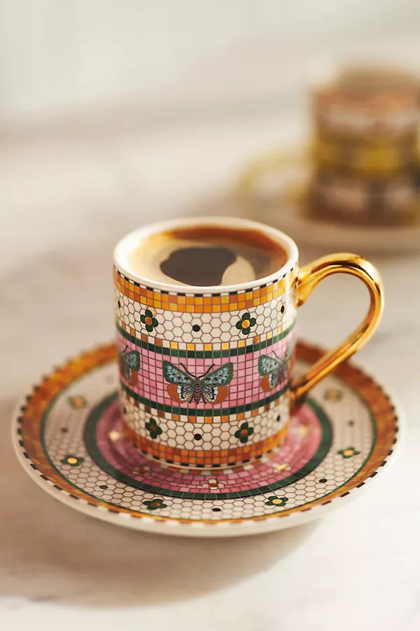 The Bistro Tile Stoneware Espresso Cup & Saucer: Garden Edition | Anthropologie (US)