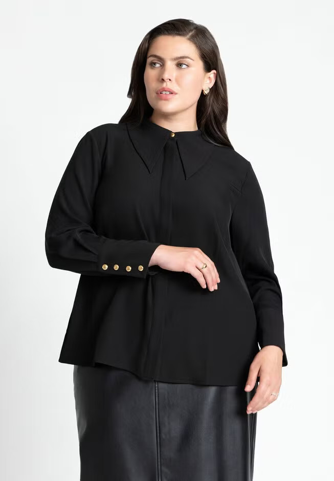 Pointed Collar Button Up Shirt | Eloquii