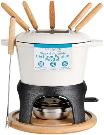 BIRDROCK HOME Cast Iron Fondue Pot Set | 8 Fondue Forks, Chrome Safety Burner | Chocolate, Cheese... | Amazon (US)