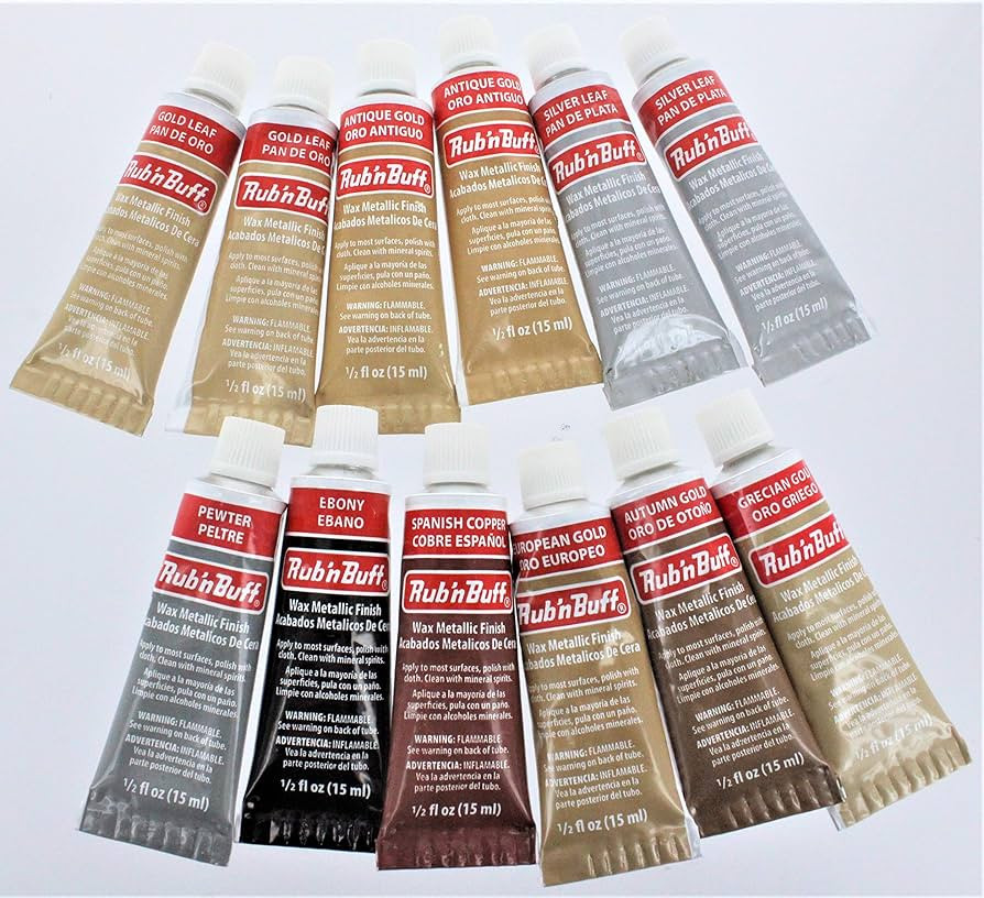 AMACO Rub 'N Buff Wax Metallic Finish, 12 Tube (9 Color) Assortment (Gold Leaf, Antique Gold, Gre... | Amazon (US)